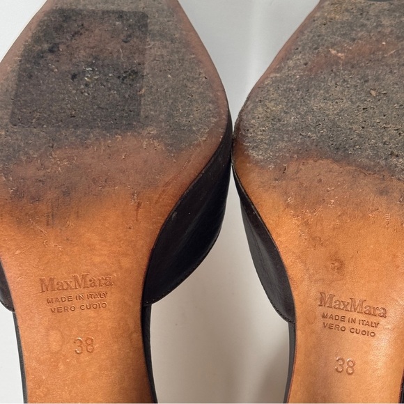 Max Mara Genuine Leather Brown Pointed Toe Ankle Stap Heels - Size 38 (7.5) - Picture 7 of 11